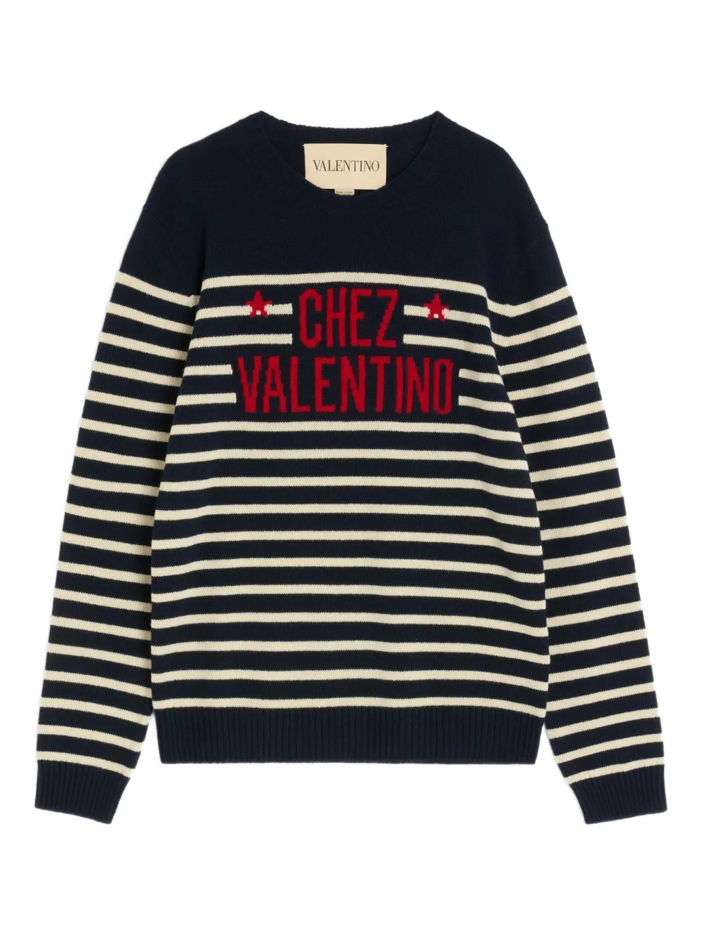 Valentino Garavani WOOL SWEATER WITH CHEZ VALENTINO JACQUARD MOTIF - Blu