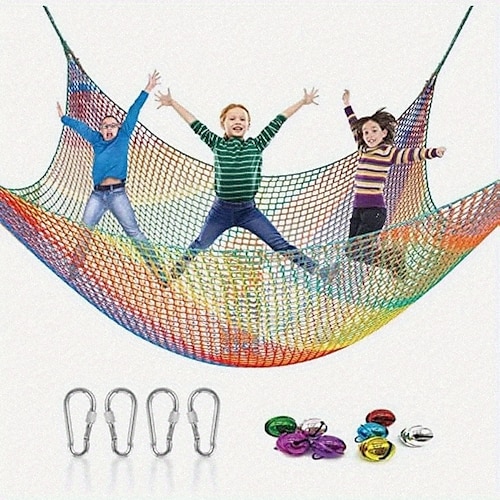 Rete da arrampicata arcobaleno, ponte di sicurezza a doppio strato, in poliestere resistente alle intemperie, per case sugli alberi, avventure all'ari