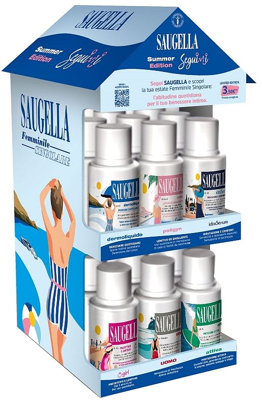 Saugella Seguimi Expo Banco 4 Dermoliquido + 4 Poligyn + 4 Girl + 4 Uomo + 4 Idraserum + 4 Attiva