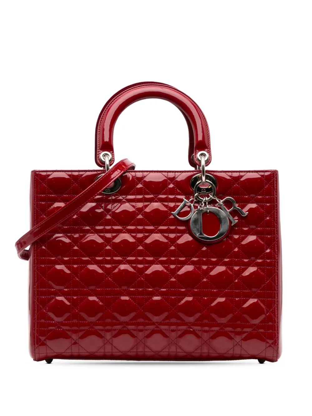 Christian Dior Pre-Owned 2012 Large Patent Cannage Lady Dior satchel - Rosso