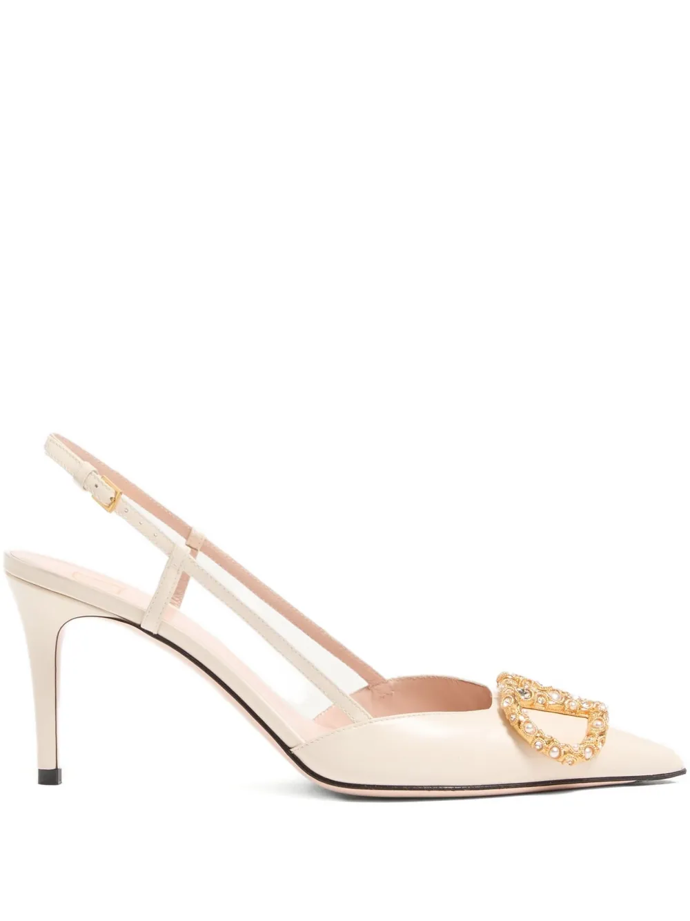 Valentino Garavani VLOGO SIGNATURE SLINGBACK CALFSKIN PUMP WITH JEWEL LOGO 80MM - Toni neutri