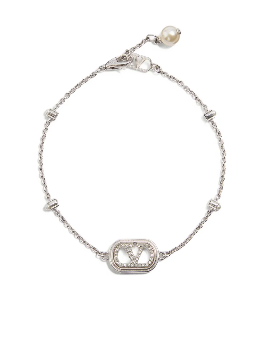 Valentino Garavani VLOGO SIGNATURE BRACELET IN METAL, PEARLS AND SWAROVSKI® CRYSTALS - Grigio