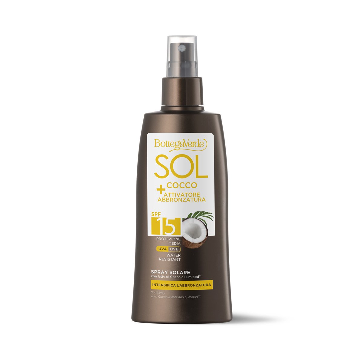 Bottega Verde SOL Cocco + Attivatore di abbronzatura - Spray solare - intensifica l'abbronzatura - con latte di Cocco e Lumipod - water resistant - pr