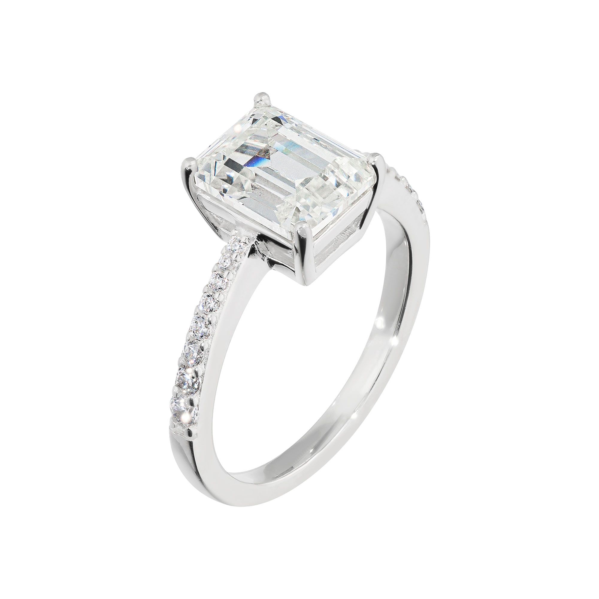 Diamonique Anello in argento 925 con solitario taglio smeraldo