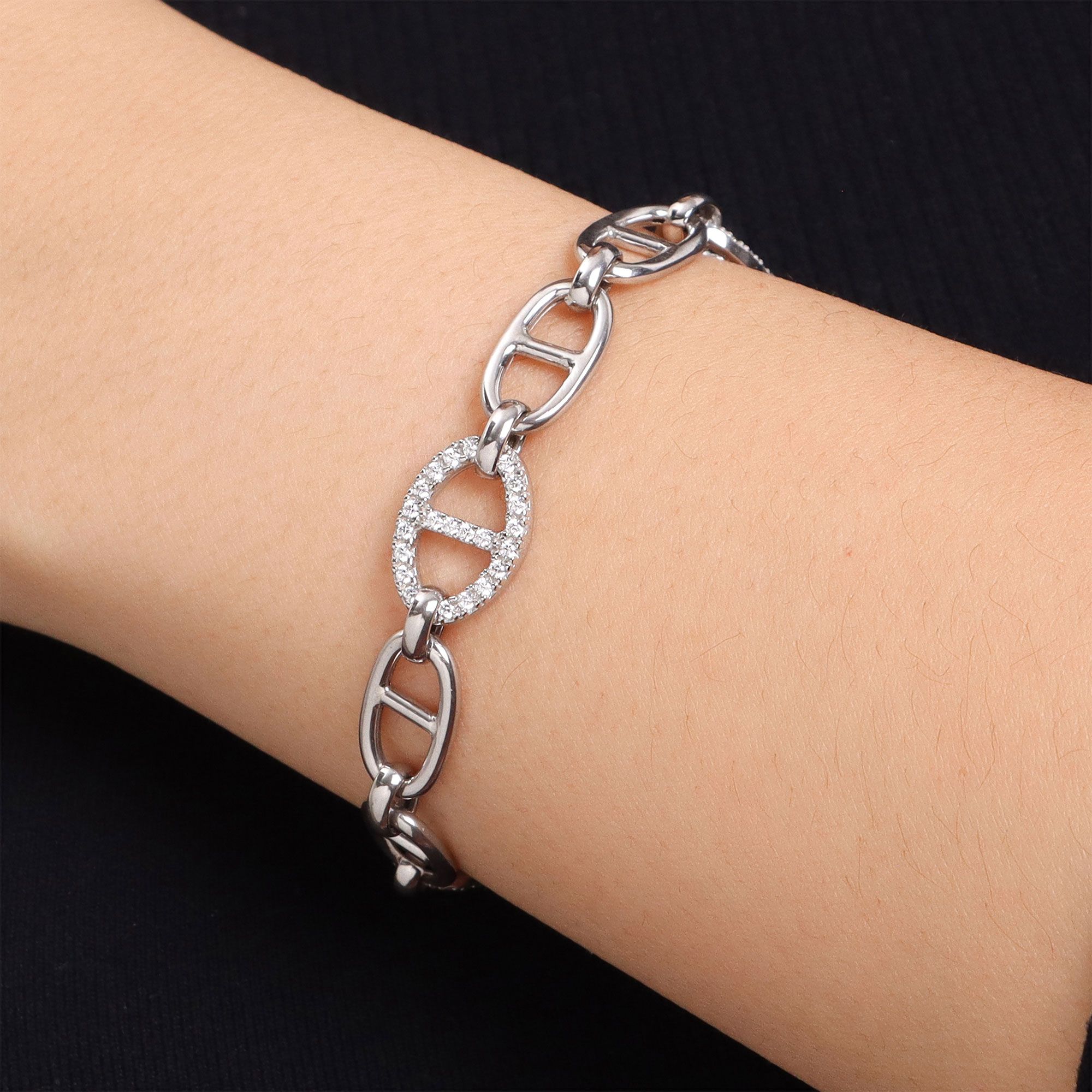 Diamonique Bracciale in argento 925 maglia traversino