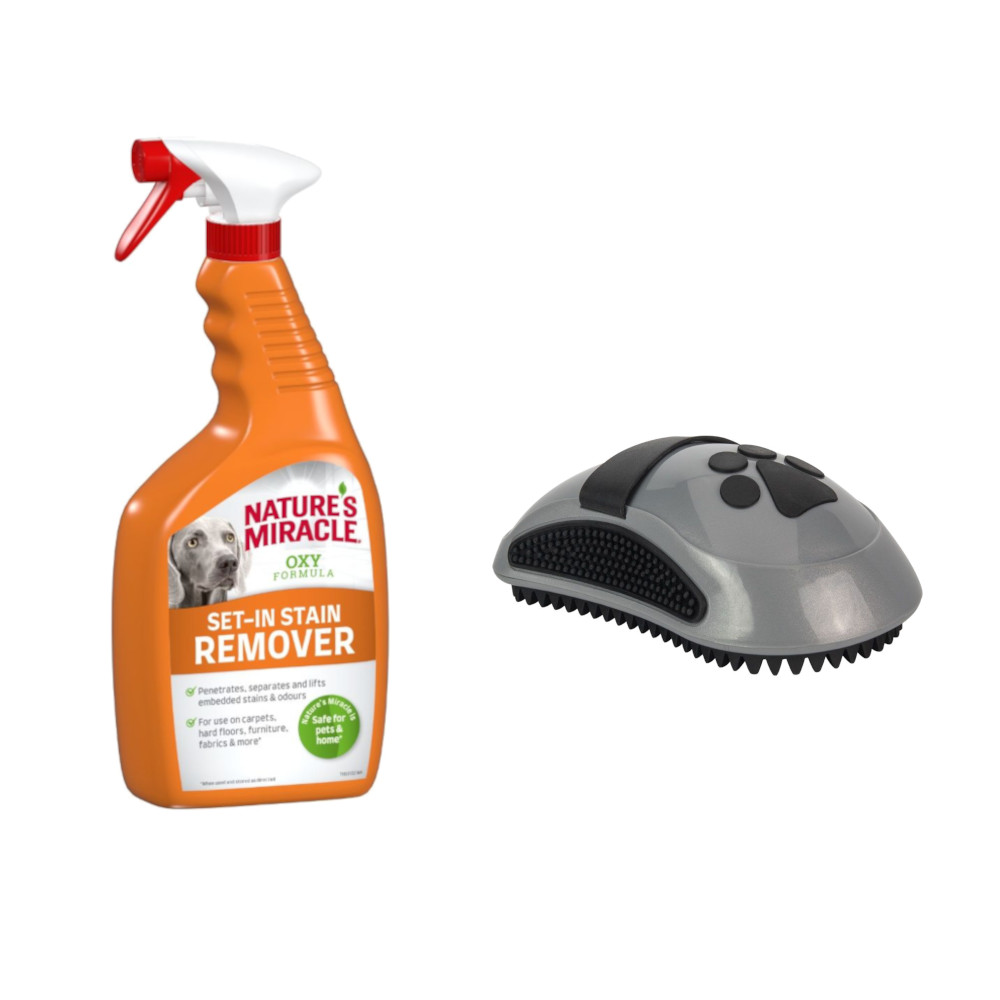 Spray Nature's Miracle per cani + FURminator Striglia Curry Comb gratis! - 709 ml Set-In Stain Remover per macchie e odori - cani
