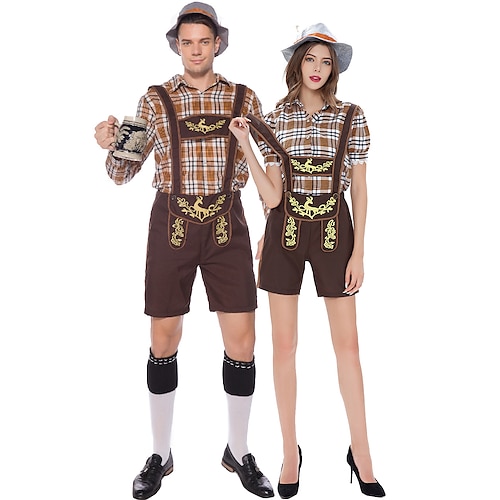 coppie oktoberfest birra costume dirndl lederhosen bavarese coppia oktoberfest coppia tedesca monaco wiesn uomo donna stile tradizionale stoffa maglie