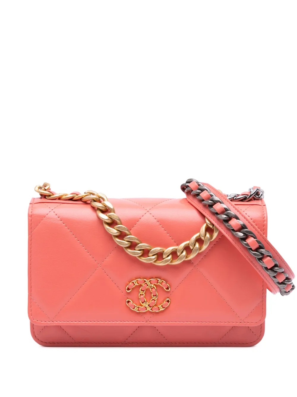 CHANEL Pre-Owned 2020 Quilted Lambskin 19 Wallet on Chain satchel - Rosa