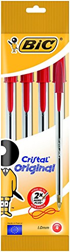 Bic Crystal - Set Di 4 Penne (Rosso)