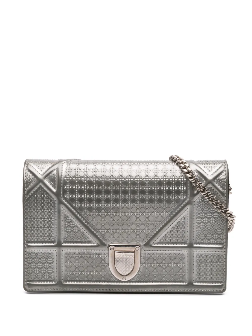 Christian Dior Pre-Owned 2017 Metallic Patent Microcannage Diorama Wallet on Chain crossbody bag - Argento