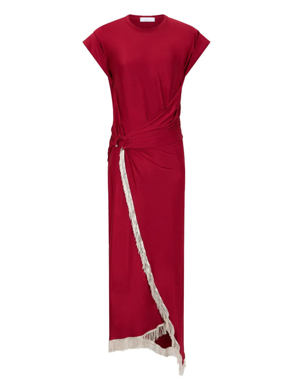 Rabanne fringe-detailed gathered dress - Rosso