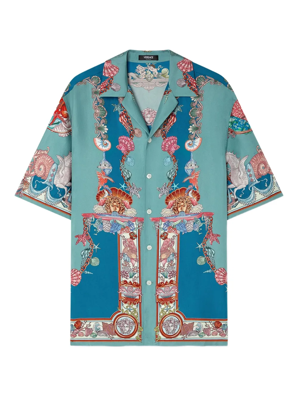 Versace Coral Theatre silk short-sleeve shirt - Verde