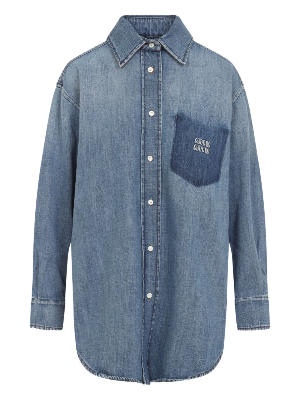 Miu Miu logo-patch shirt - Blu
