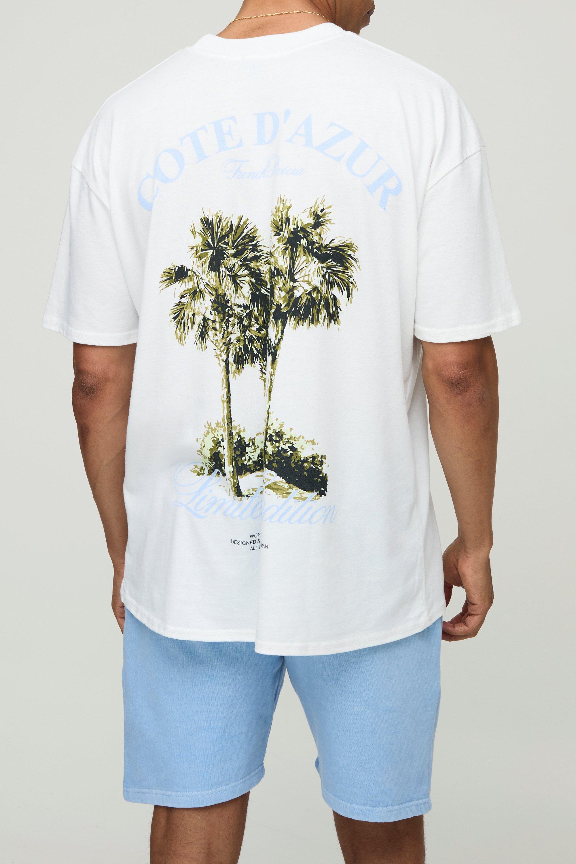 Set T-shirt oversize Pour Homme con palme & pantaloncini, Azzurro