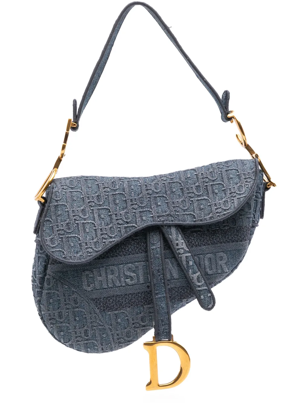 Christian Dior Pre-Owned 2019 Oblique Embroidered Denim Saddle Bag shoulder bag - Blu