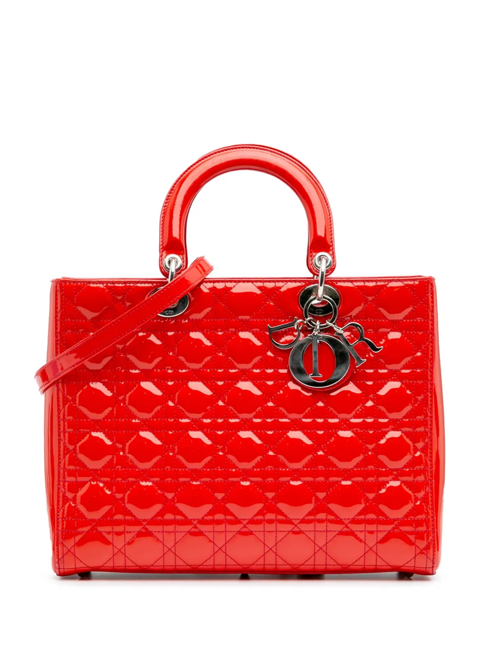 Christian Dior Pre-Owned 2012 Large Patent Cannage Lady Dior satchel - Rosso