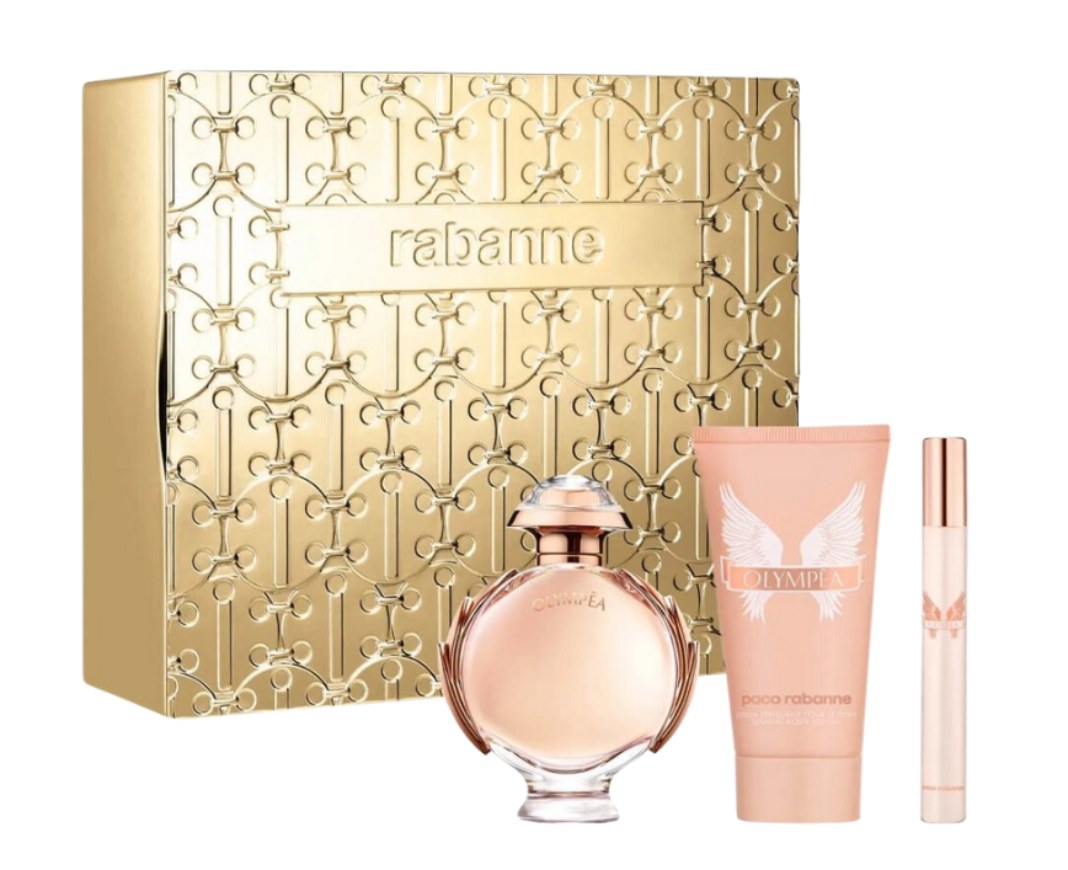 Rabanne Olympea Set: Eau de Parfum + Travel Size Eau de Parfum + Body Balm