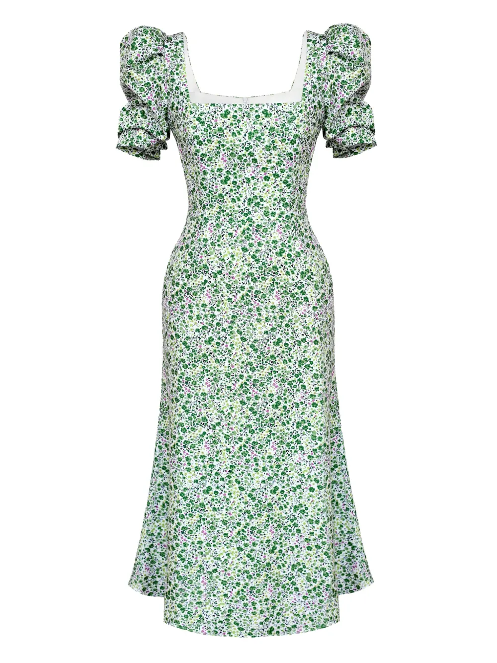 POST MERIDIEM godet-gilhouette square-neck midi dress - Verde