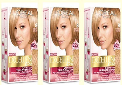 3 X L'Oreal Excellence Creme 8 Biondo Chiaro Tintura Per Capelli Colorazione