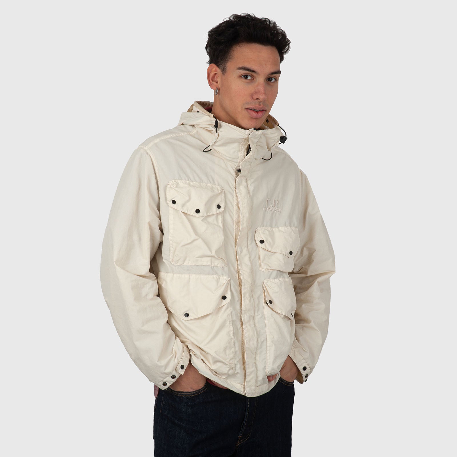 C.p. Company Flatt Nylon Goggle Jacket Bianco Off Uomo Giubbotti