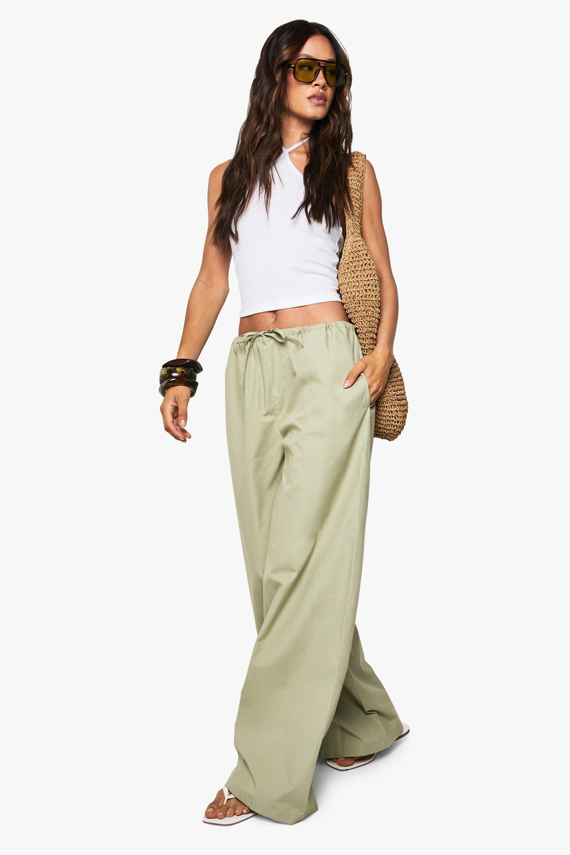 Tall Cotton Poplin Wide Leg Trousers, Verde