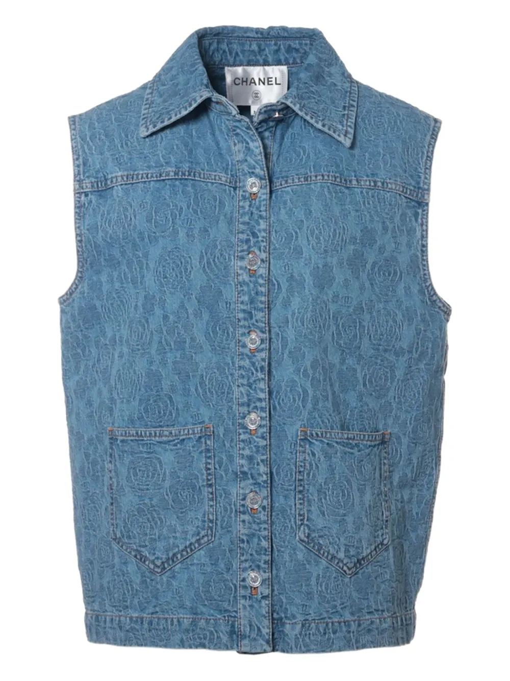 CHANEL Pre-Owned Camellia denim vest - Blu