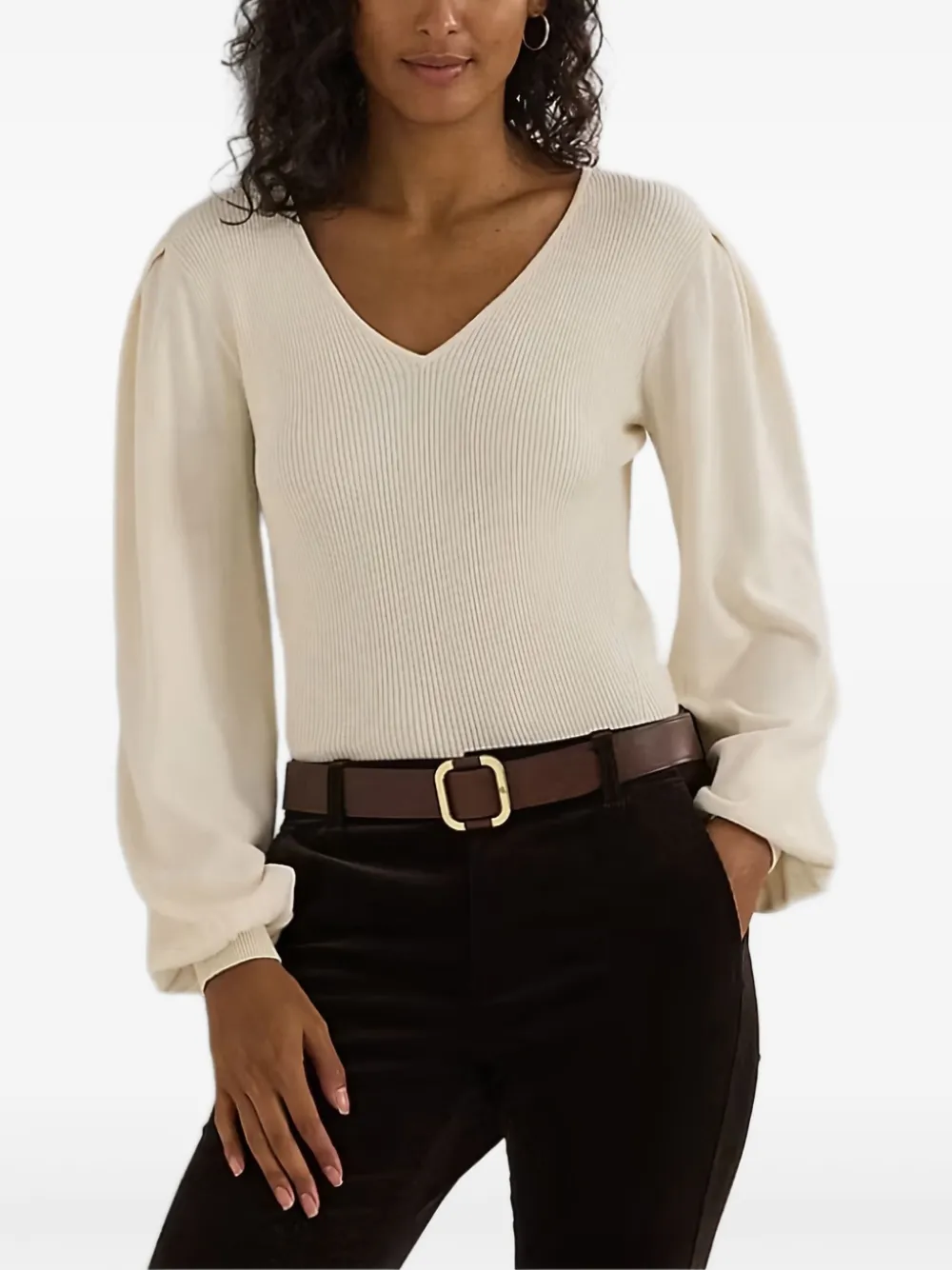 Lauren Ralph Lauren V-neck puff-sleeve top - Toni neutri