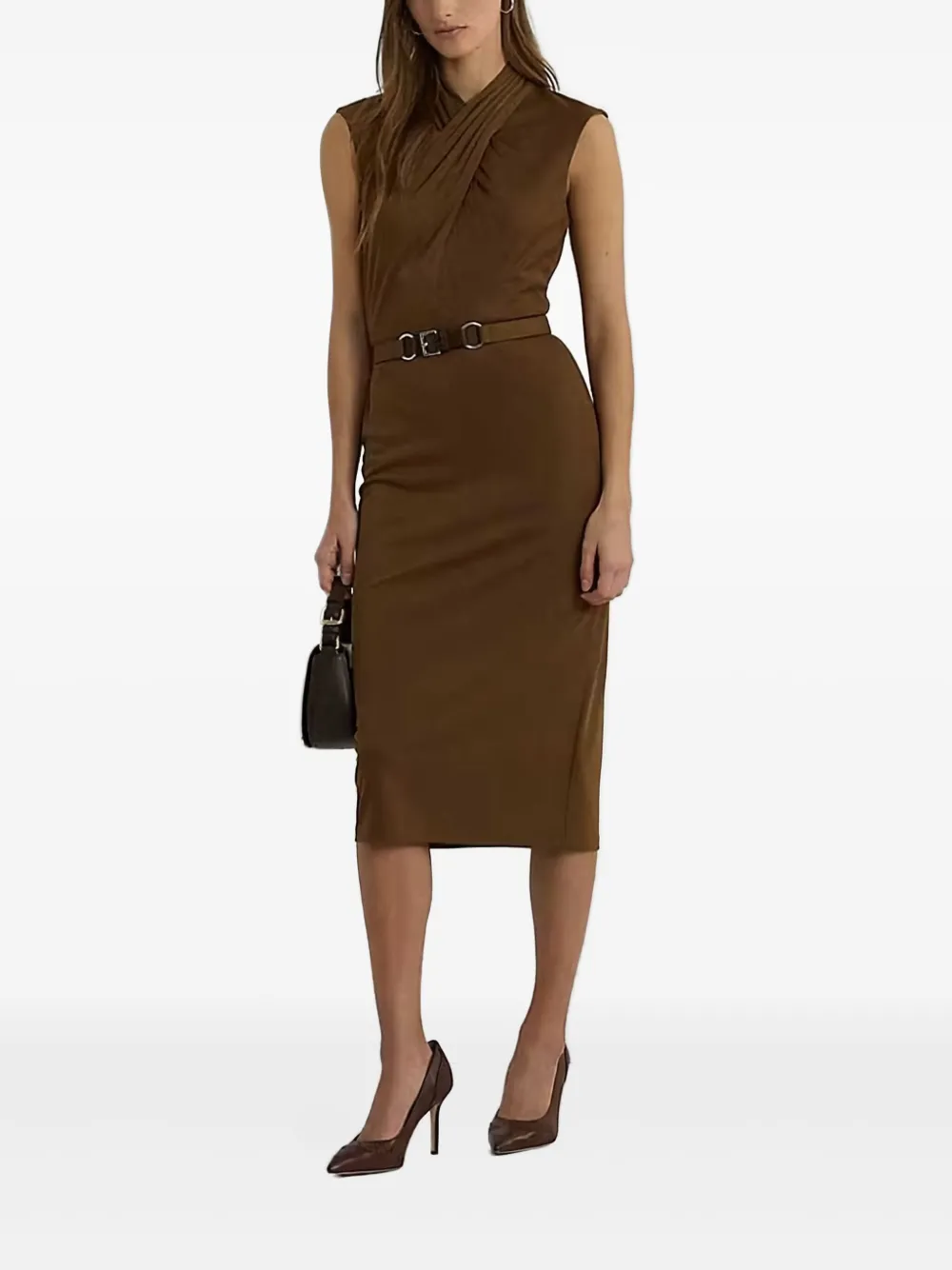 Lauren Ralph Lauren belted midi dress - Marrone