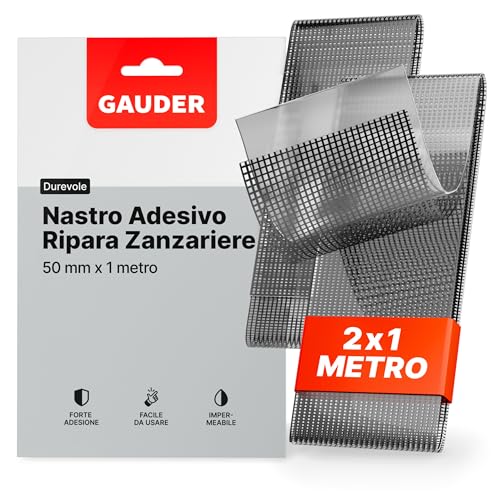 Gauder Nastro Adesivo Di Riparazione Per Zanzariere (50 Mm X 1 M) | 2X Kit Riparazione Per Zanzariere | Ripara Zanzariera | Nastro Ripara Zanzariere