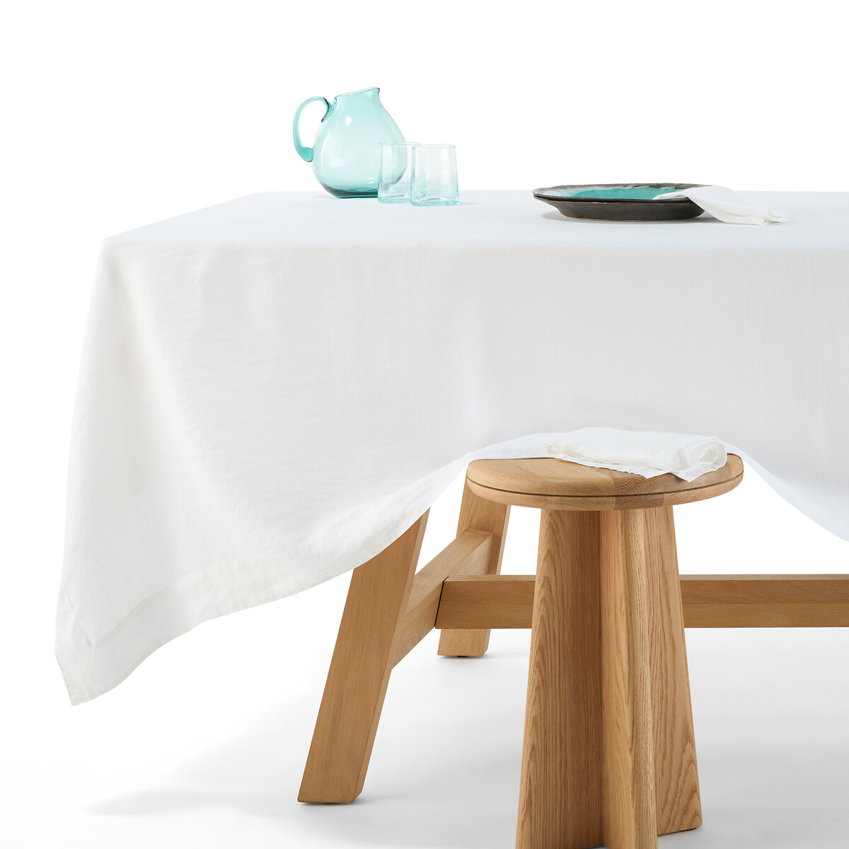 Am.pm Tovaglia In Puro Lino, Linette Bianco Taglie 180 x 300 cm