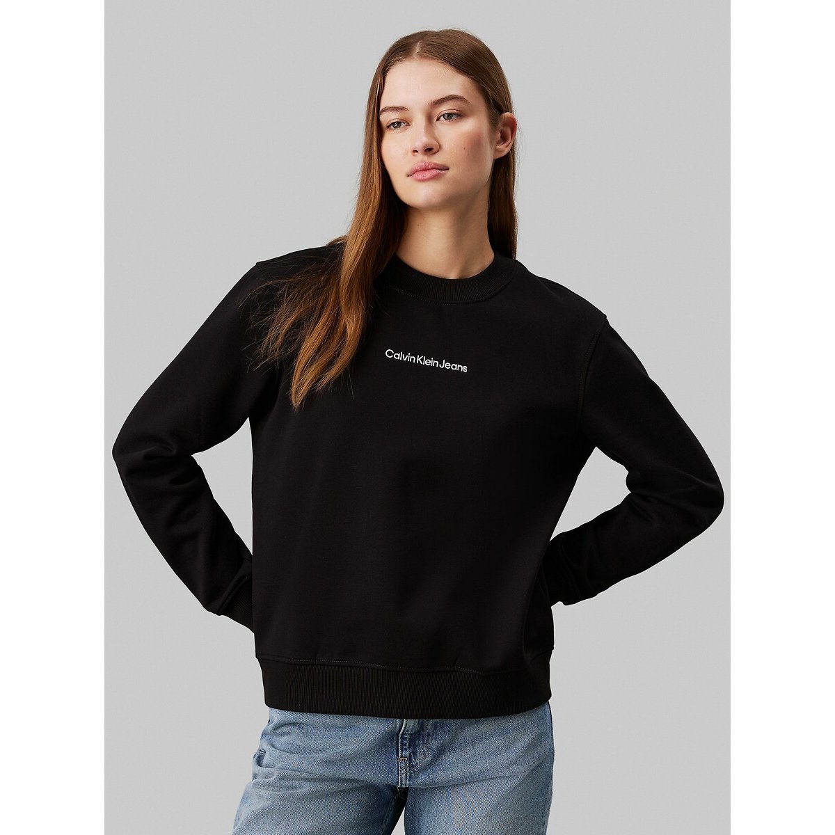 Calvin Klein Jeans Felpa Girocollo Maniche Lunghe Nero Donna Taglie XS