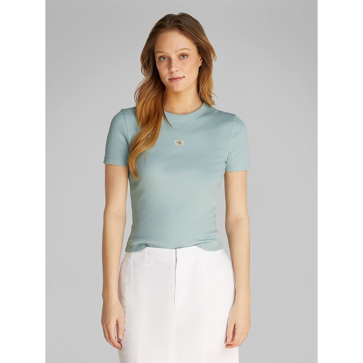 Calvin Klein Jeans T-shirt Girocollo A Maniche Corte Blu Donna Taglie M