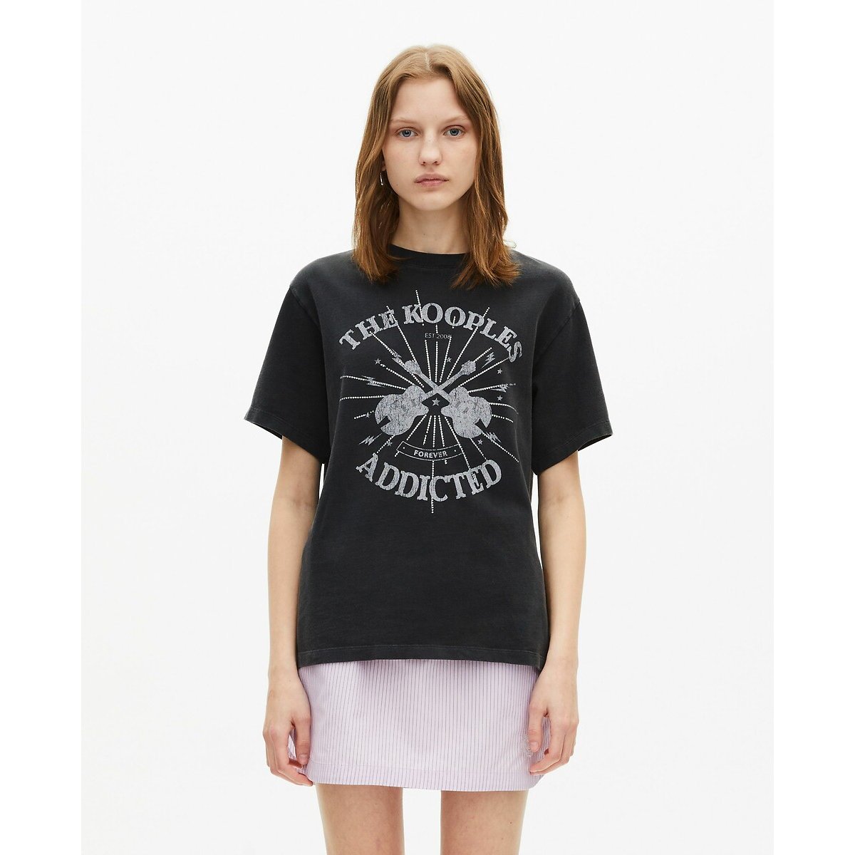 The Kooples T-shirt Maniche Corte, Stampa Con Strass Nero Donna Taglie 2(M)