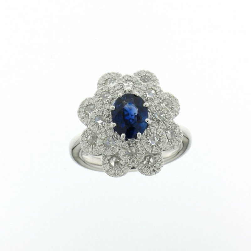 Anello In Oro Bianco Con Diamante/Zaffiro - Damiani