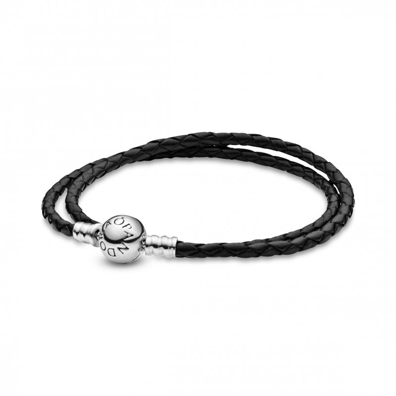 Bracciale Pandora Moments in pelle nero doppio