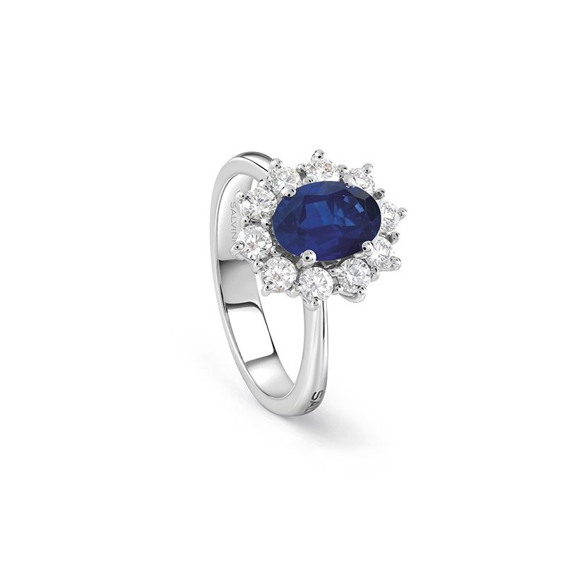 Anello In Oro Bianco Con Diamante/Zaffiro - Salvini