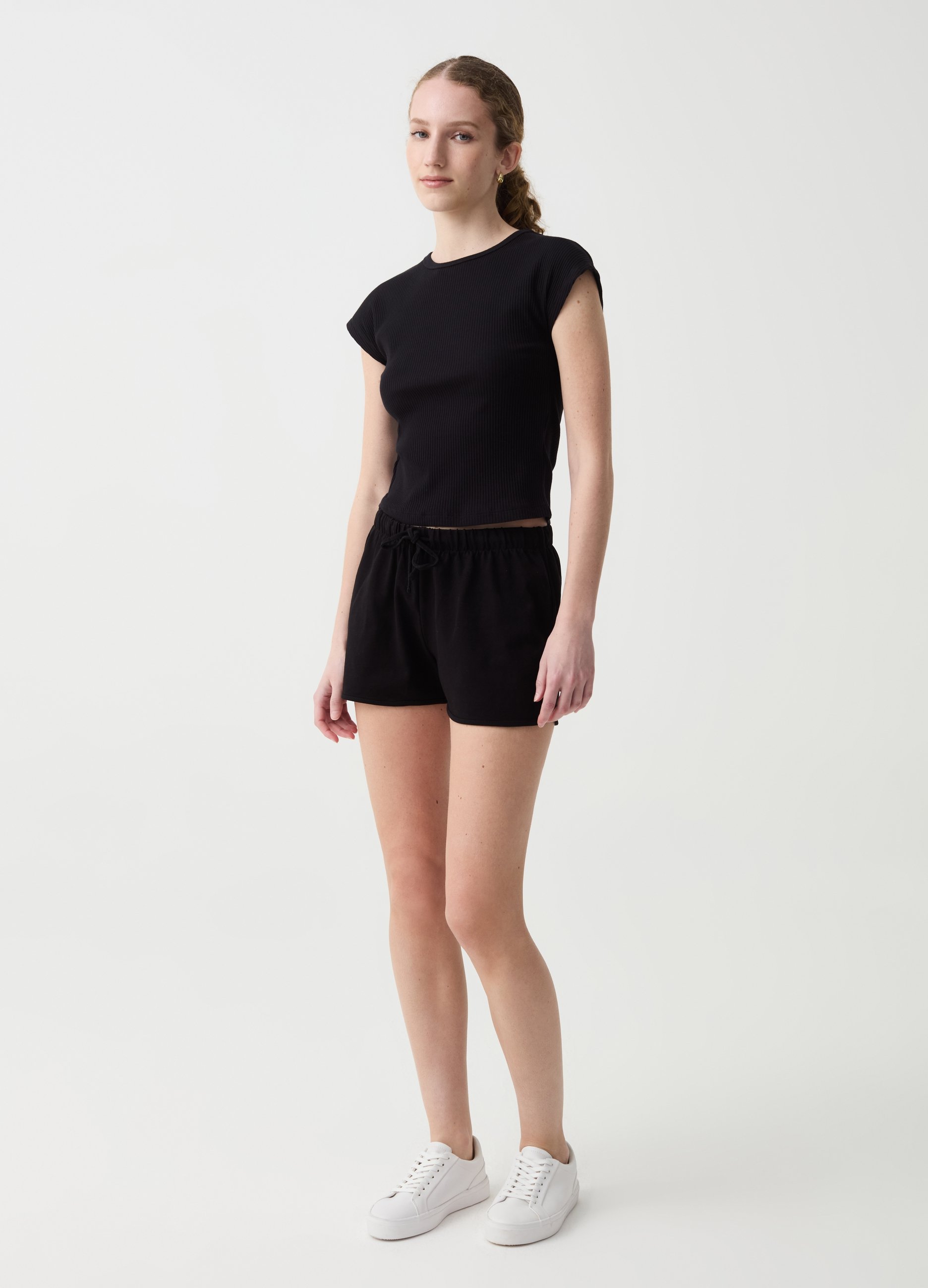 OVS , Shorts Essential In Cotone Con Coulisse, Donna, Nero, Taglia: XL