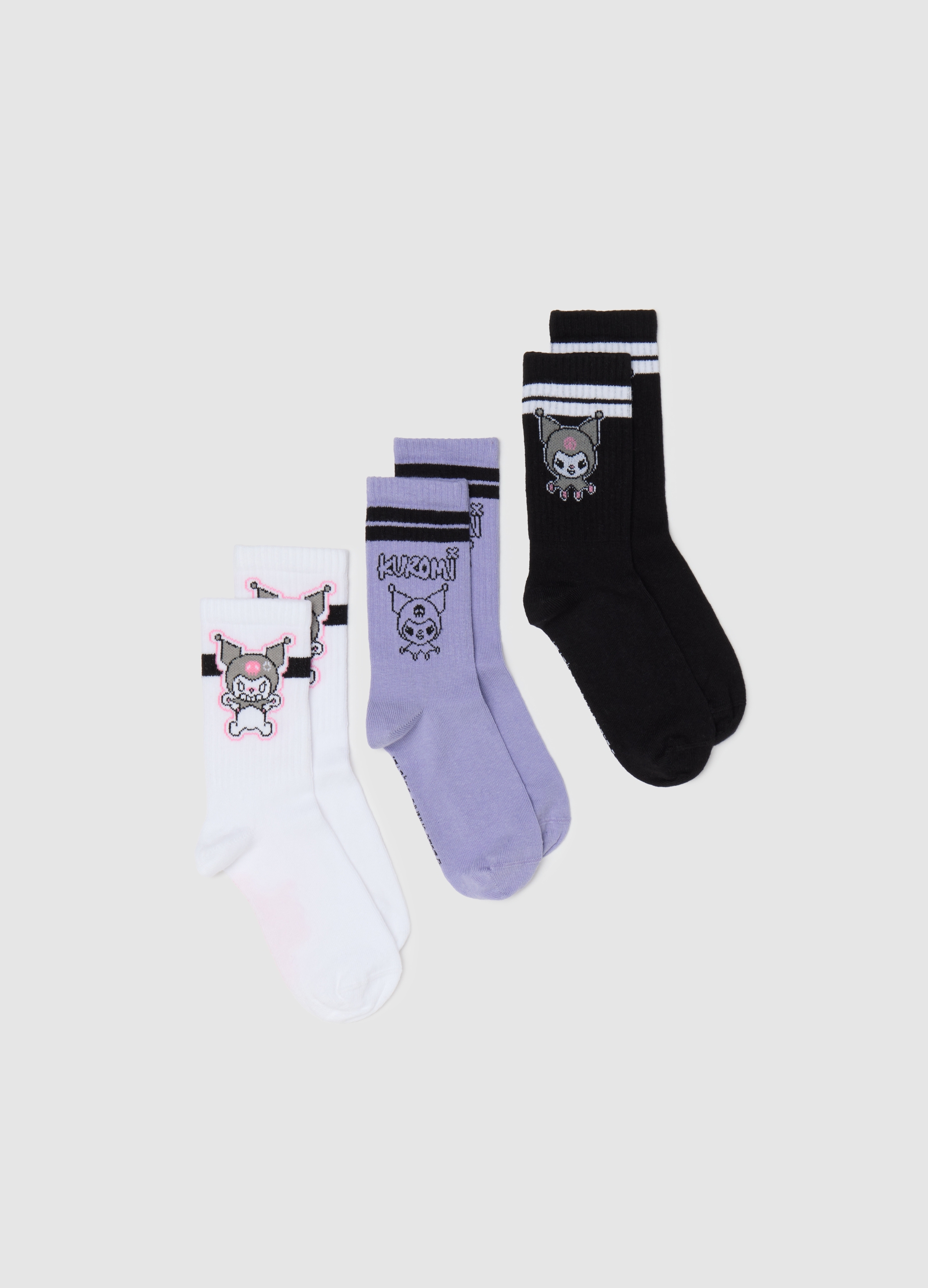 OVS, Tripack Calze Con Disegno Hello Kitty Kuromi Nero Viola, Bambina, Multicolor, Taglia: 31/33