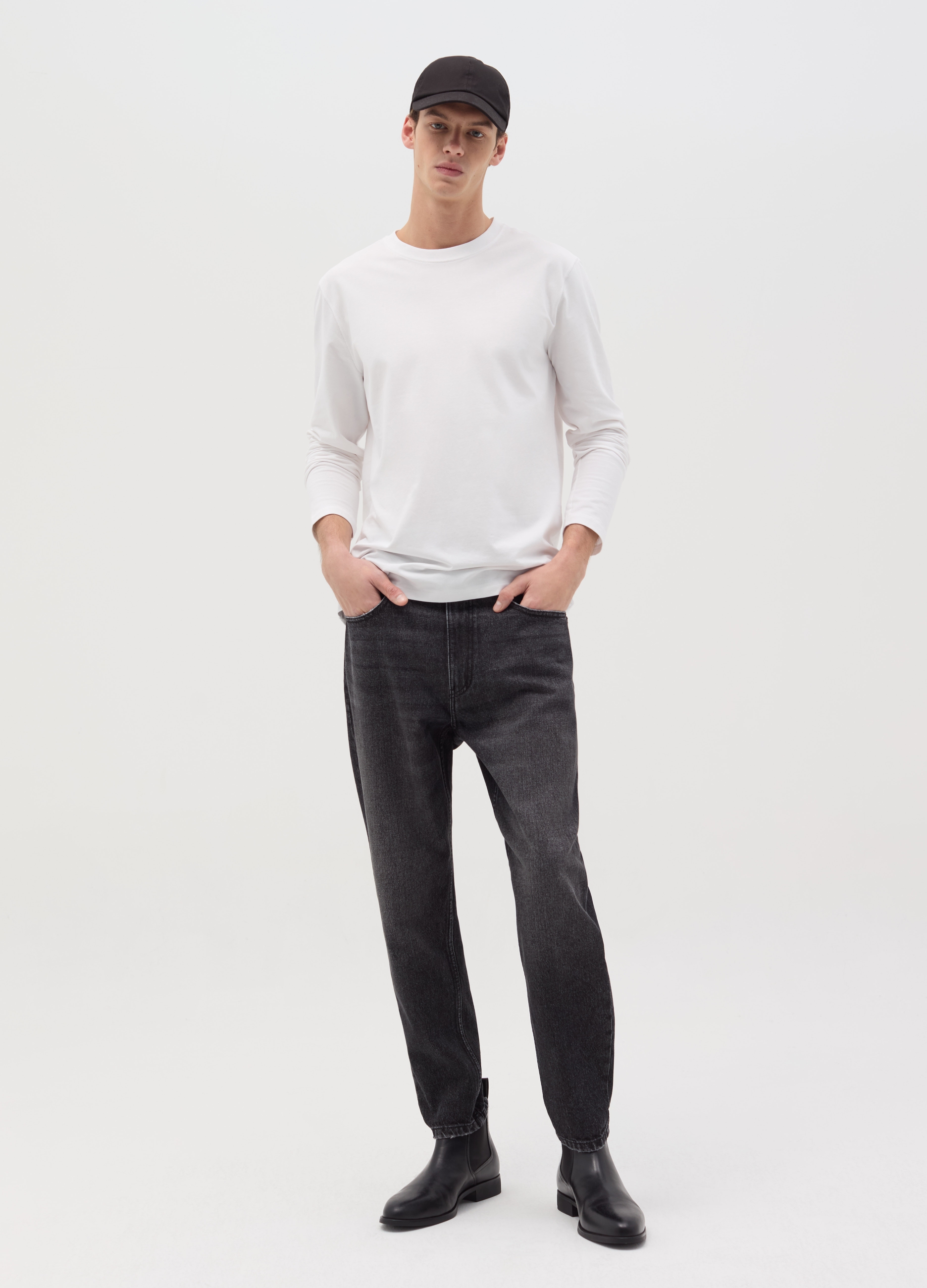 OVS , Jeans Regular Tapered Fit Con Scoloriture, Uomo, Nero, Taglia: 46