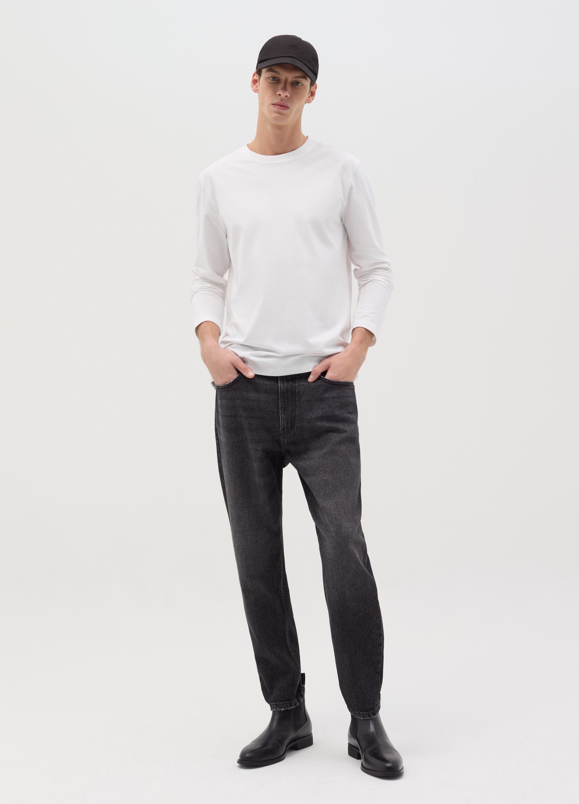OVS , Jeans Regular Tapered Fit Con Scoloriture, Uomo, Nero, Taglia: 48