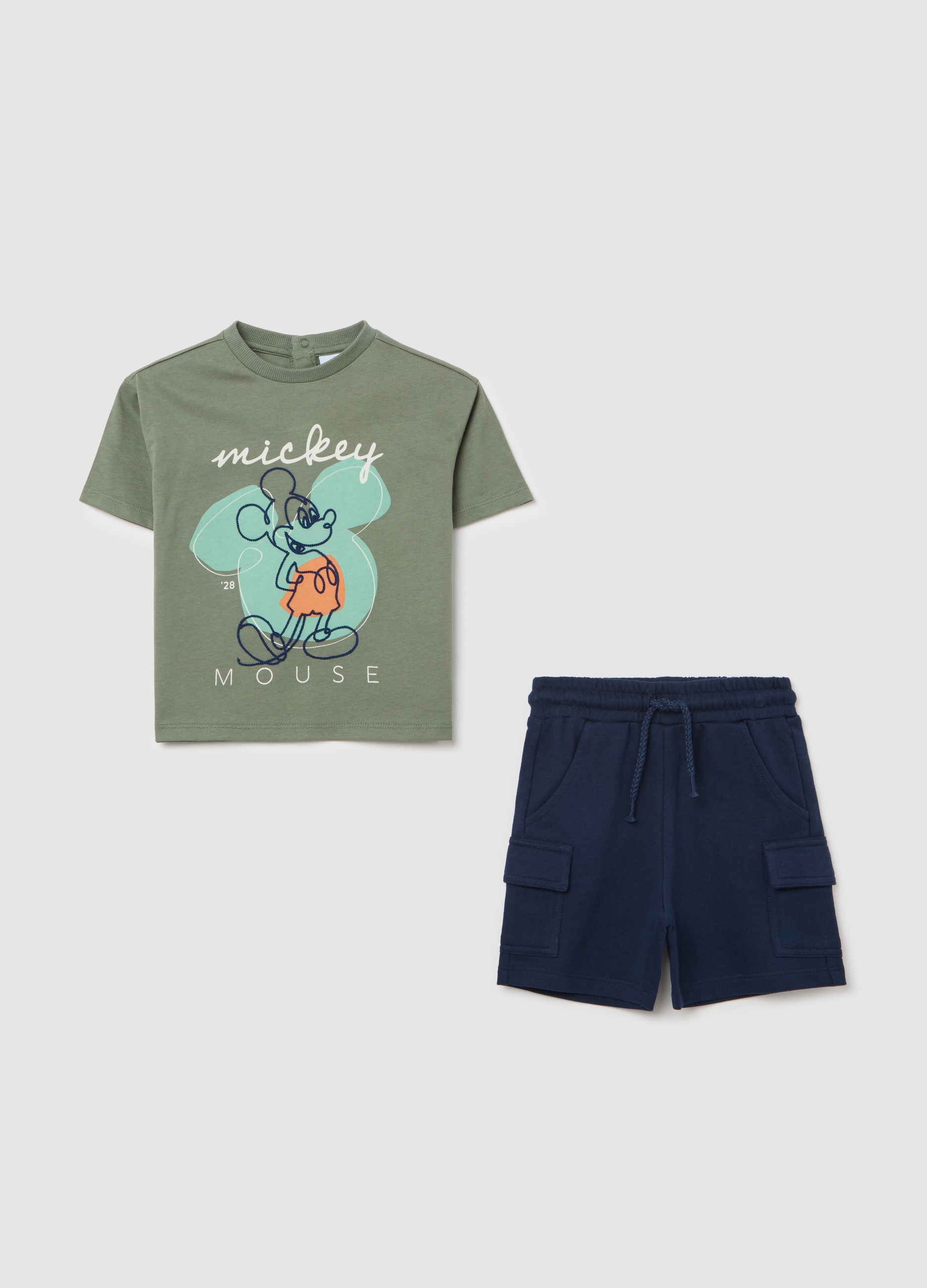 FAGOTTINO, Jogging Set Blu E Verde Con Ricamo Topolino, Bambino, Multicolor, Taglia: 12-18
