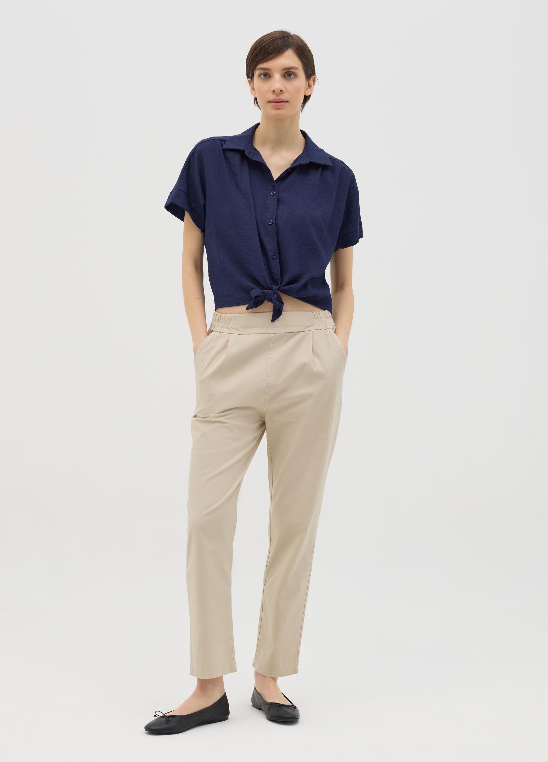 HYBRID, Pantalone Beige A Sigaretta Con Vita Elasticata, Donna, Beige, Taglia: M