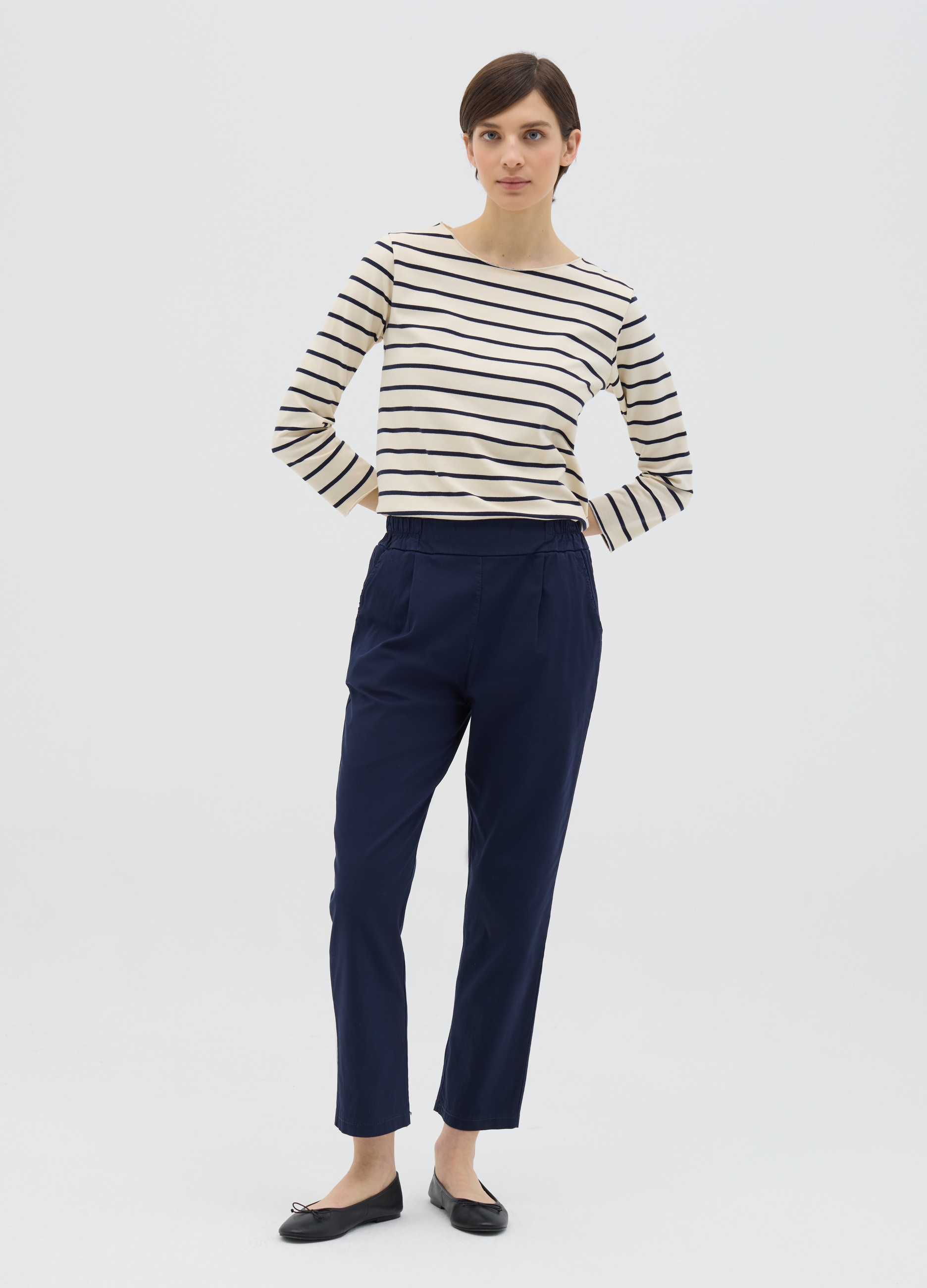 HYBRID, Pantalone Blu A Sigaretta Con Vita Elasticata, Donna, Blu, Taglia: L