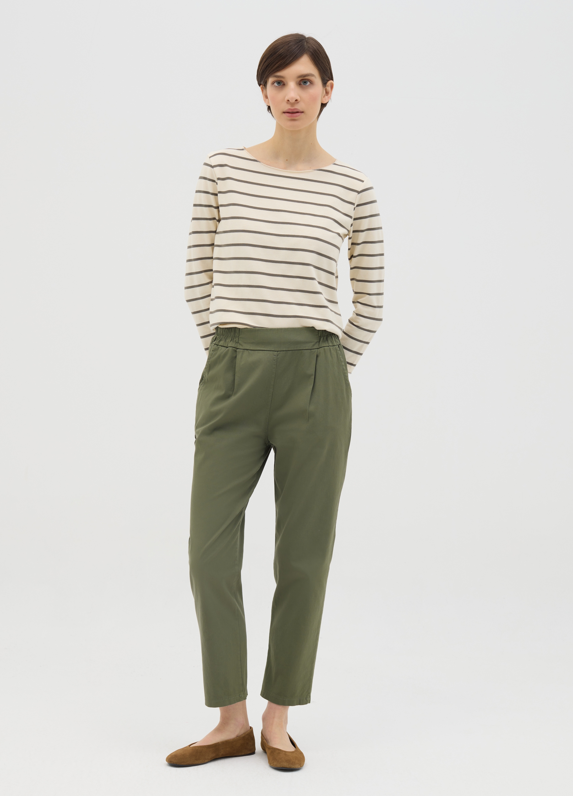 HYBRID, Pantalone Verde A Sigaretta Con Vita Elasticata, Donna, Verde, Taglia: M