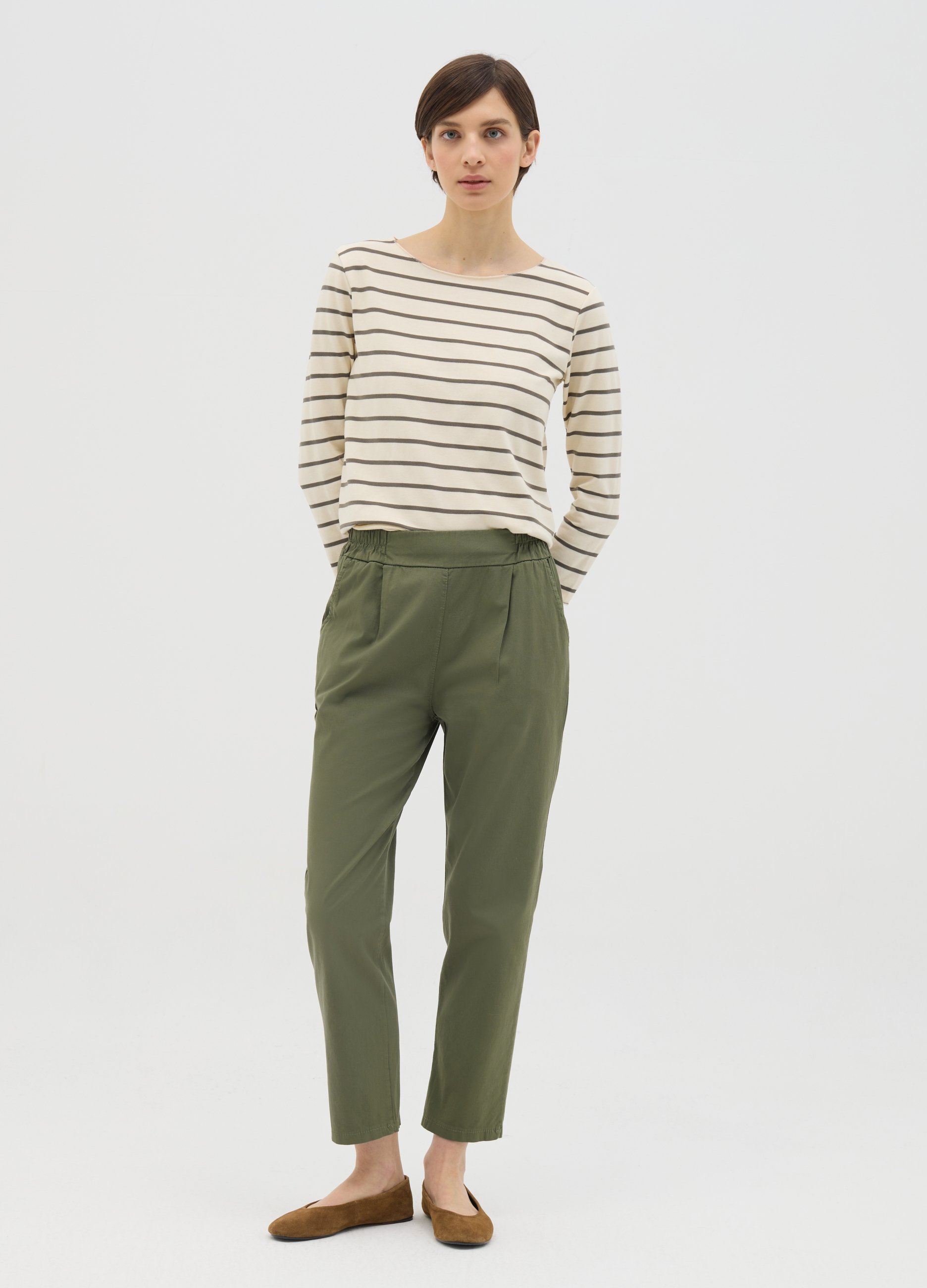HYBRID, Pantalone Verde A Sigaretta Con Vita Elasticata, Donna, Verde, Taglia: L