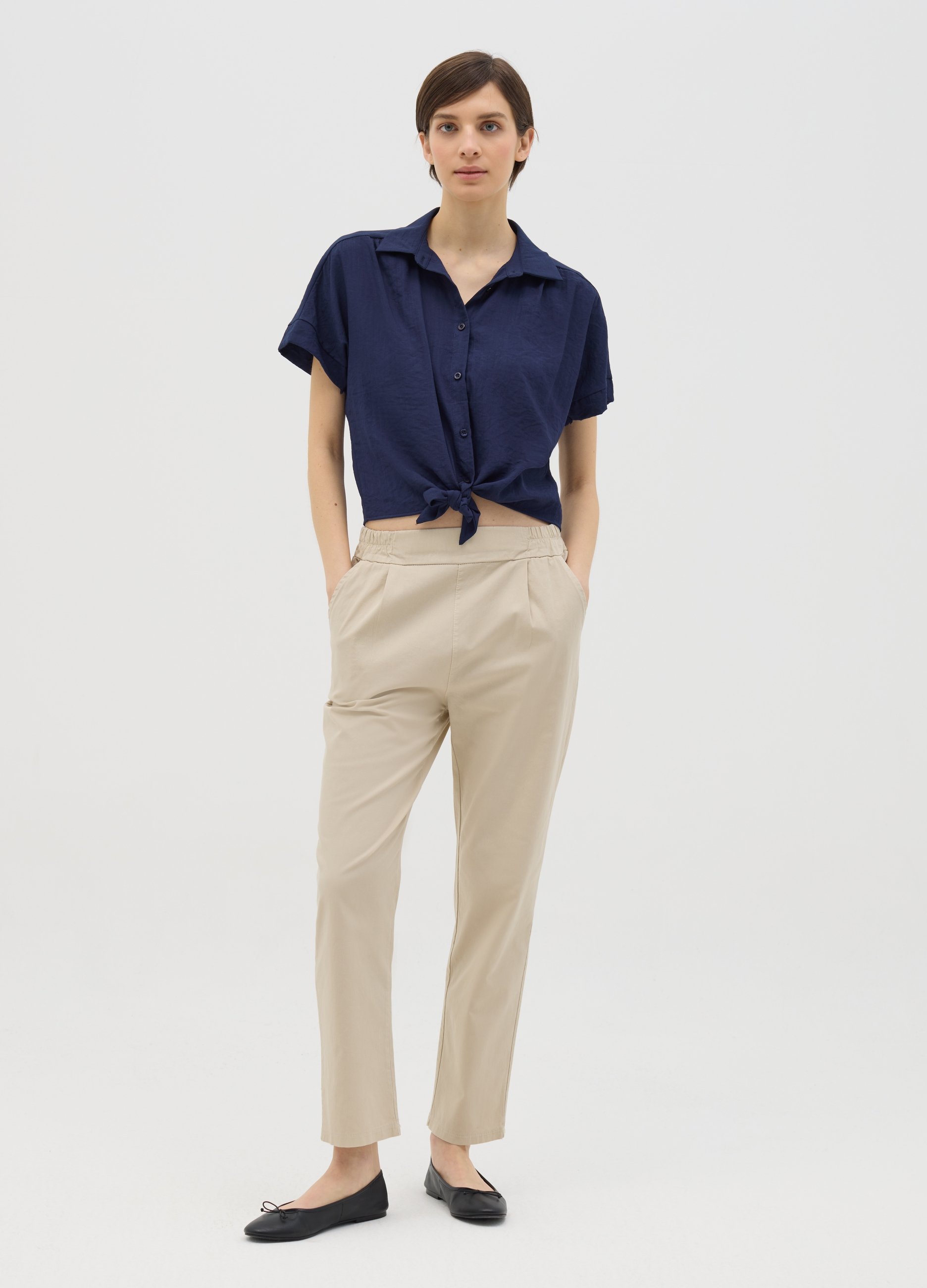 HYBRID, Pantalone Beige A Sigaretta Con Vita Elasticata, Donna, Beige, Taglia: S