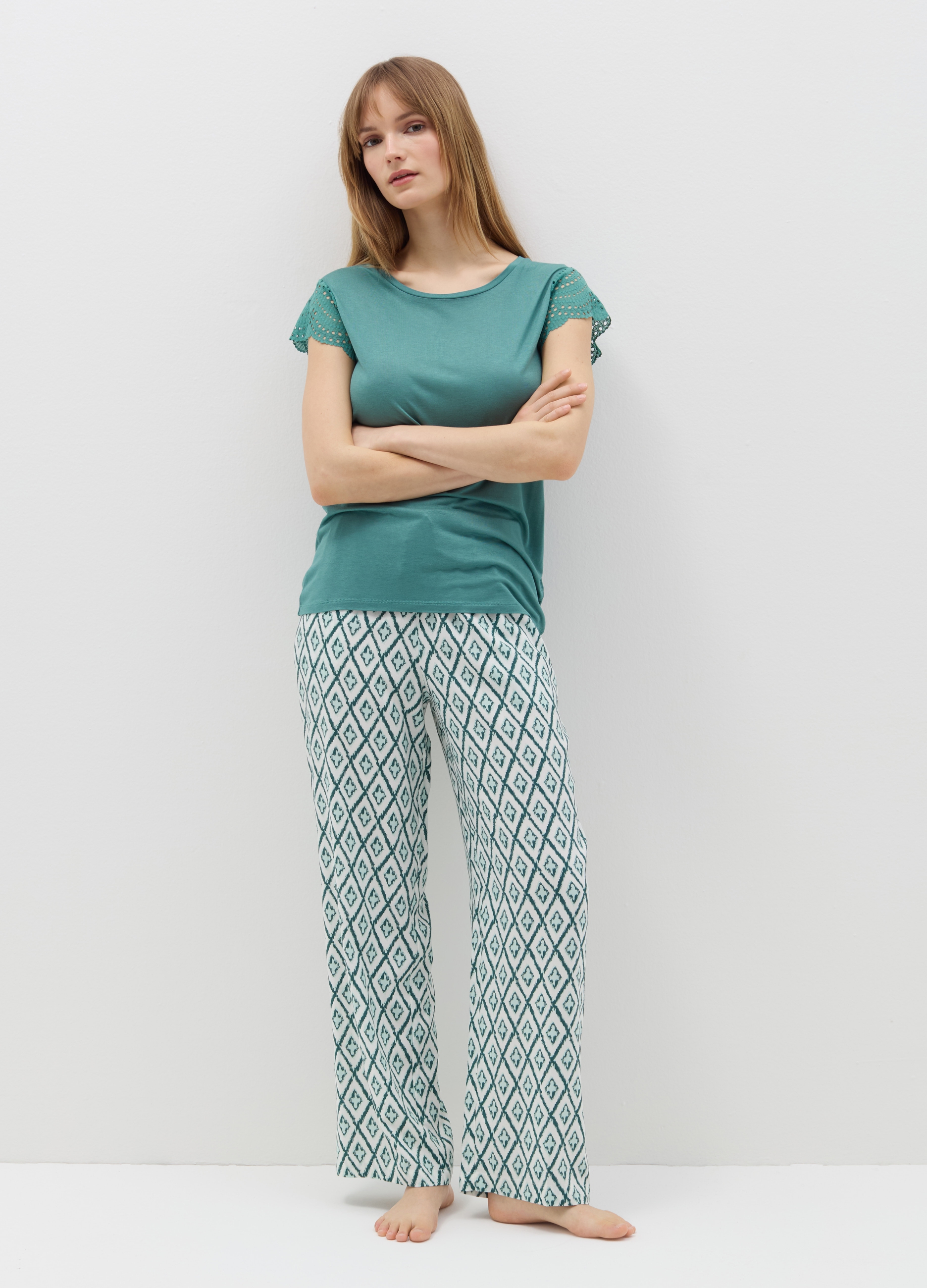 OVS , Pantalone Pigiama In Viscosa Stampa Ikat, Donna, Multicolor, Taglia: L