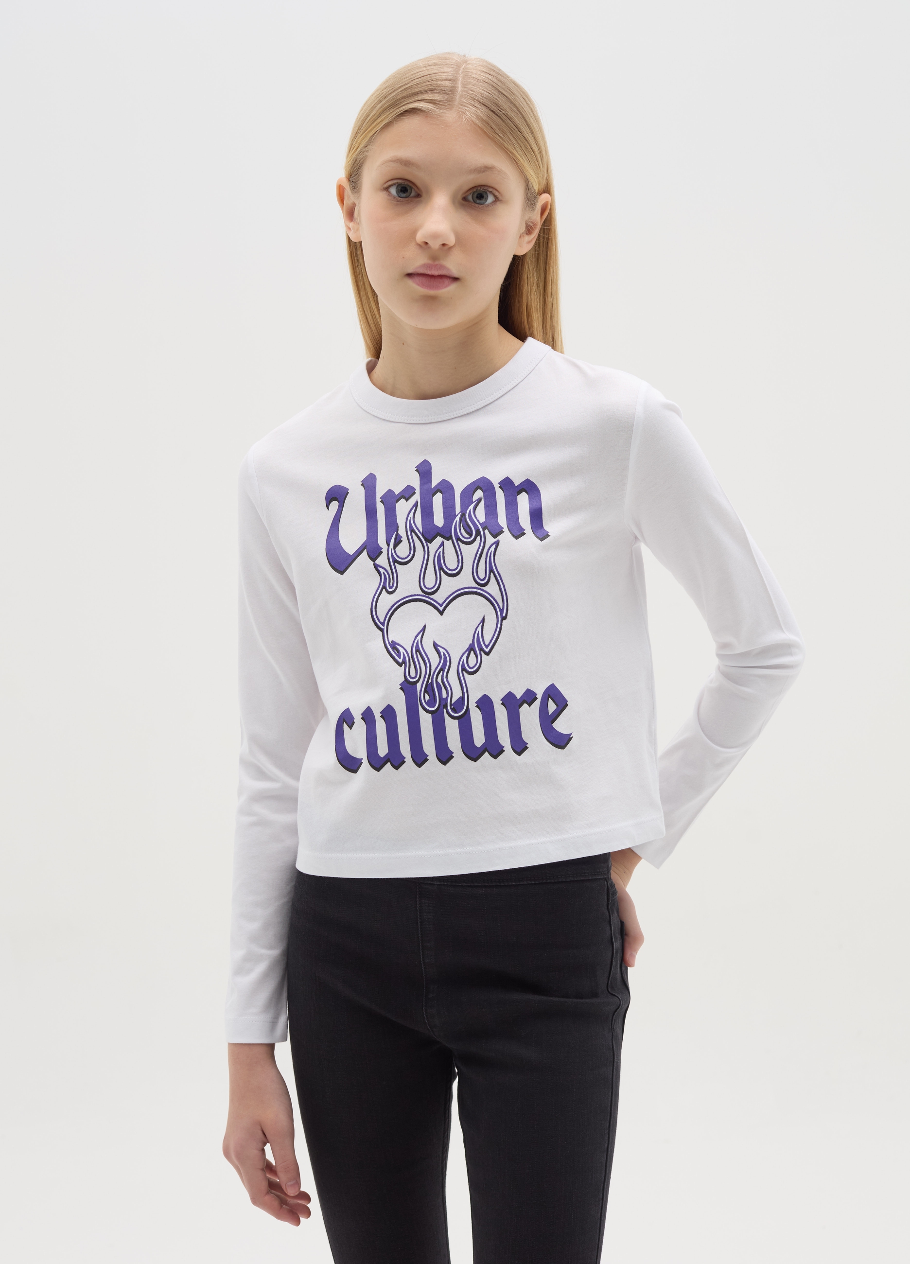 OVS, T-shirt A Maniche Lunghe Stampa "urban Culture", Bambina, Bianco, Taglia: 13-14