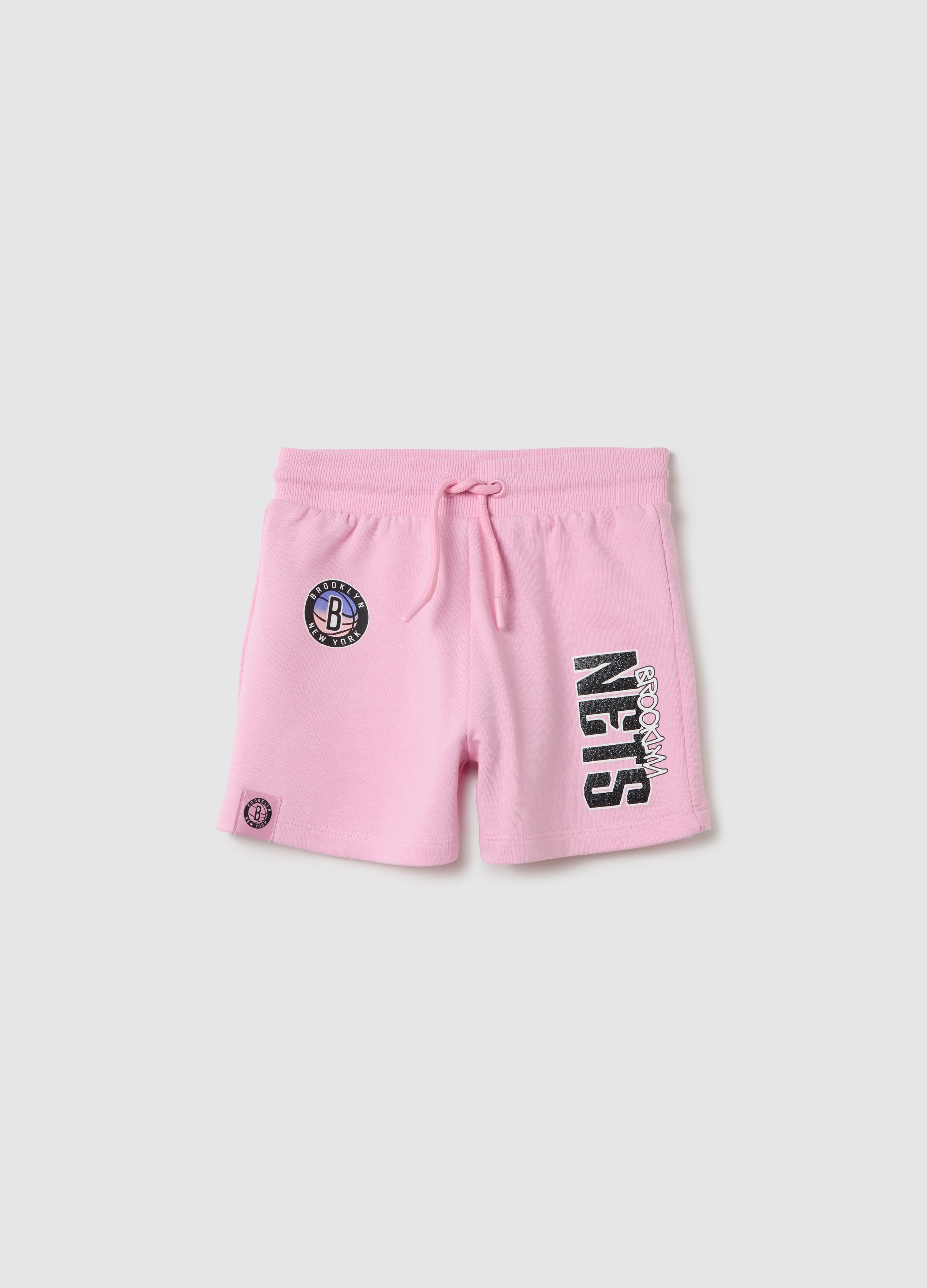 OVS, Shorts Rosa In Cotone Con Coulisse Nba Brooklyn Nets, Bambina, Rosa, Taglia: 7-8