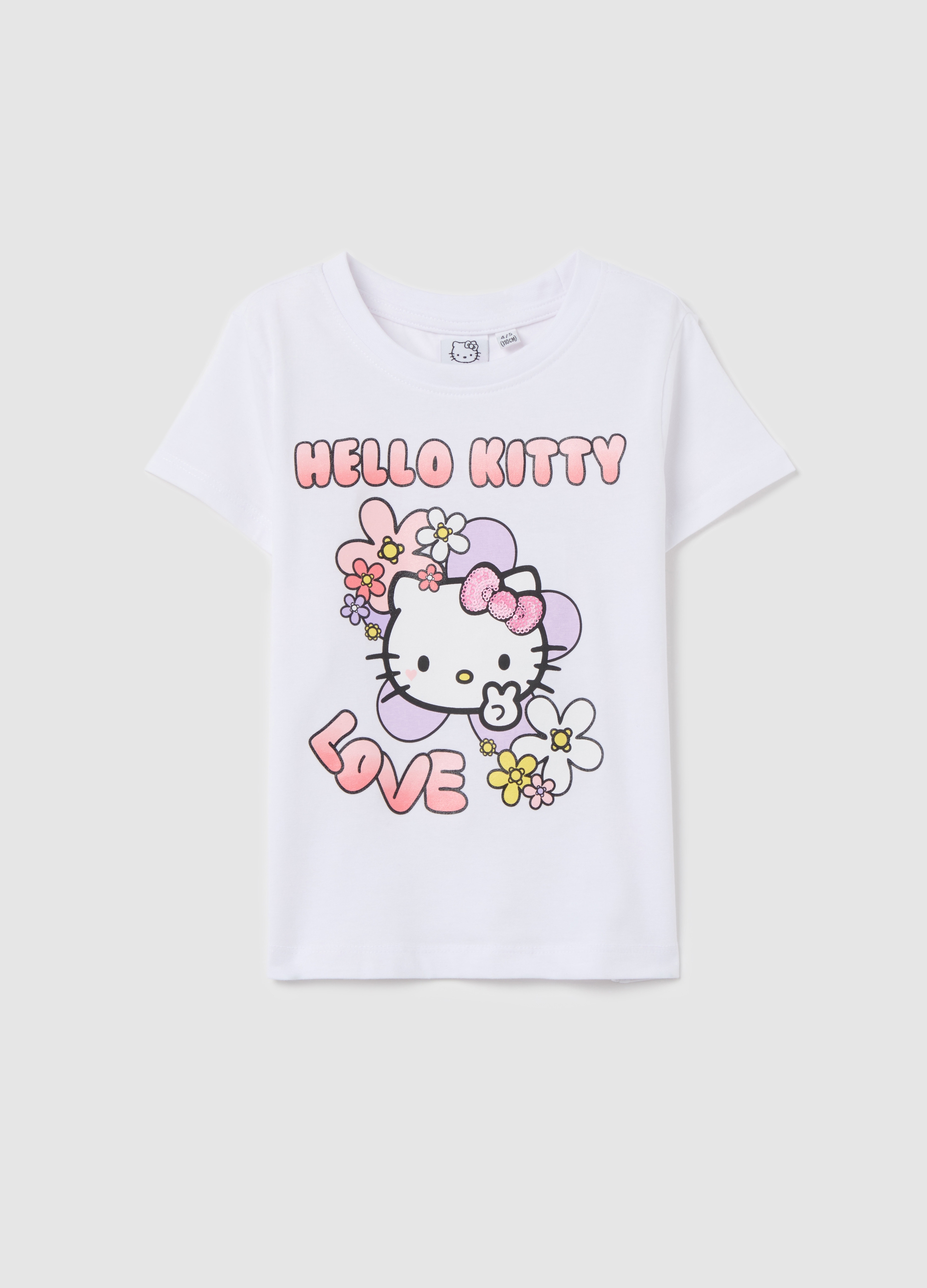 OVS, T-shirt Con Stampa Hello Kitty E Paillettes, Bambina, Bianco, Taglia: 8-9